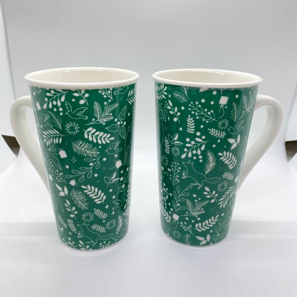 Starbucks 2019 Christmas Green Floral Coffee Mugs - Picture 1 of 6